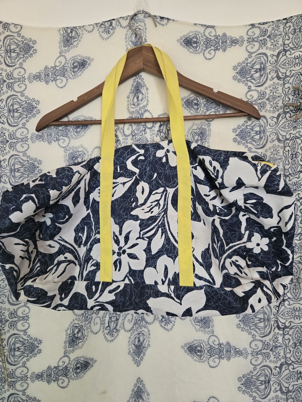 4/$15 Floral Botanical Backpack Navy White Yellow Boho Cottagecore Statement Bag
